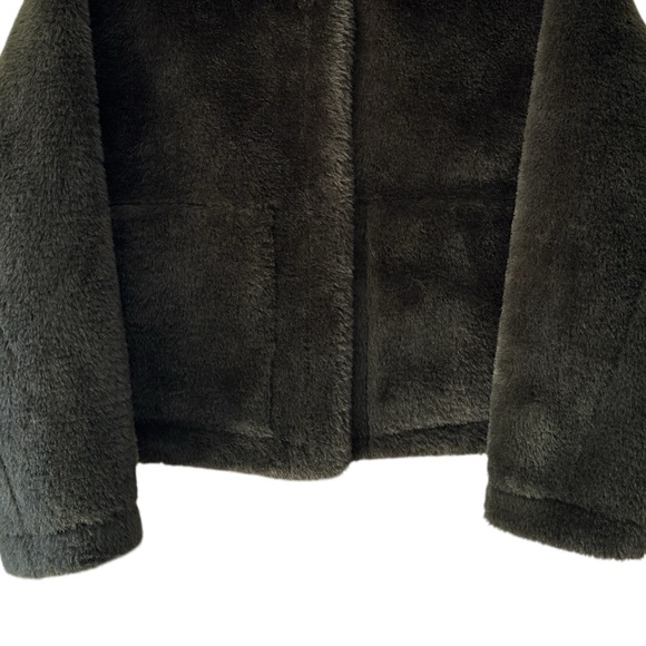 ZARA | NWOT FAUX FUR JACKET ZW COLLECTION DARK GREEN KHAKI TEDDY COAT | EXTRA SM - Picture 3 of 12